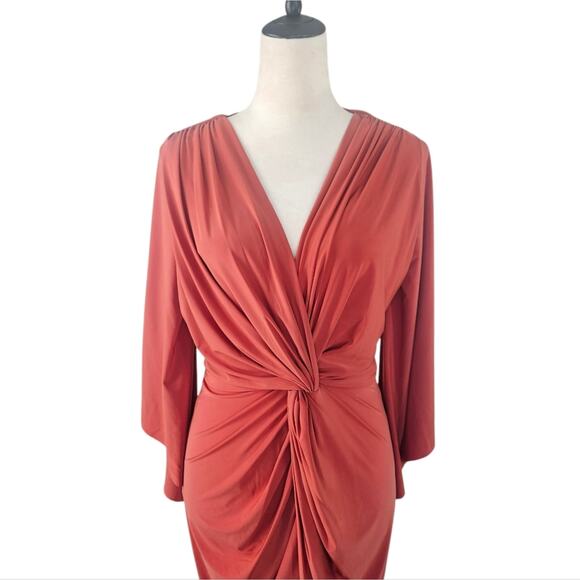 MISA Los Angeles Teget Mini Dress Bell Sleeve Draped Cocktail Small Coral - Picture 4 of 13
